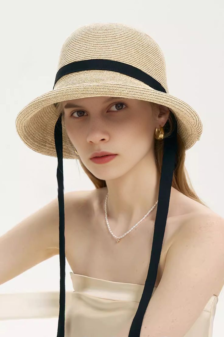 Fibflx Women's Adjustable French Straw Cloche Hat with Ribbon Tie Chic Spring Boater Hat Made Of Paper Straw, Chic Cloche Hat With Short Brim For Vacation, Chic Adjustable Straw Hat, Chic Cream Straw Hat, Chic Summer Cloche Hat, Chic Straw Cloche Hat With Short Brim, Elegant Woven Brimmed Straw Hat, Chic Straw Boater Hat For Beach Season, Elegant Woven Sun Hat With Curved Brim