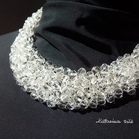 ELEGANT CLASSIC NECKLACE Wedding Necklace  With Crystals Elegant Sparkling Crystal Necklace As Gift, Elegant Sparkling Crystal Necklace Gift, Handmade White Crystal Necklaces For Wedding, Elegant Handmade Silver Crystal Necklaces, Handmade White Crystal Wedding Necklaces, Elegant Crystal Necklaces For Jewelry Making, Handmade White Crystal Necklace For Wedding, Elegant Round Crystal Necklaces For Wedding, Elegant Crystal Wedding Necklaces