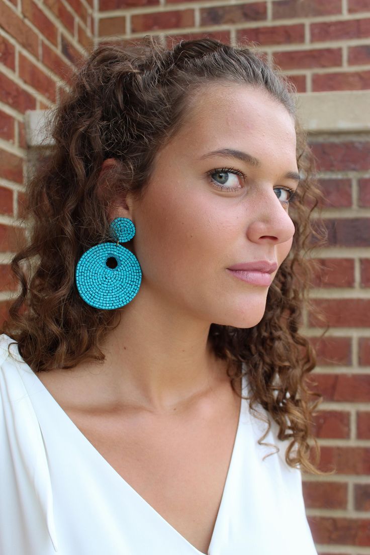 Circular Seed Bead Post Earrings - Jolie Vaughan | Online Clothing Store in Baton Rouge Colorful Beaded Circle Earrings, Circular Beaded Earrings, Handmade Beaded Earrings, Handmade Earrings Beaded, Online Clothing Boutiques, Earrings Unique, Beaded Dangle Earrings, Beaded Dangles, Handmade Design