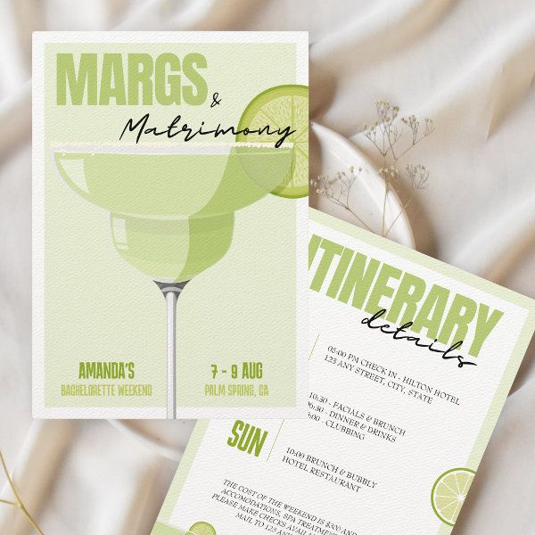 the wedding stationery is green and has a margarita in it