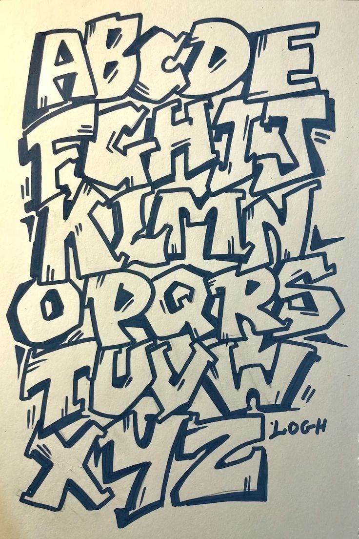 an image of graffiti written in blue ink on white paper with the words abc and l