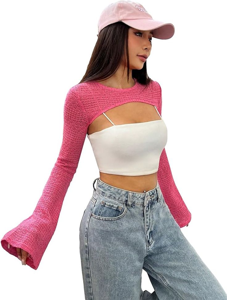 Super Cropped Sweater, Pink Shrug, Super Crop Top, Shrug Sweater, Amazon Women, Pink Sweater, Cropped Sweater, Long Sleeve Pullover, Pullover Sweaters