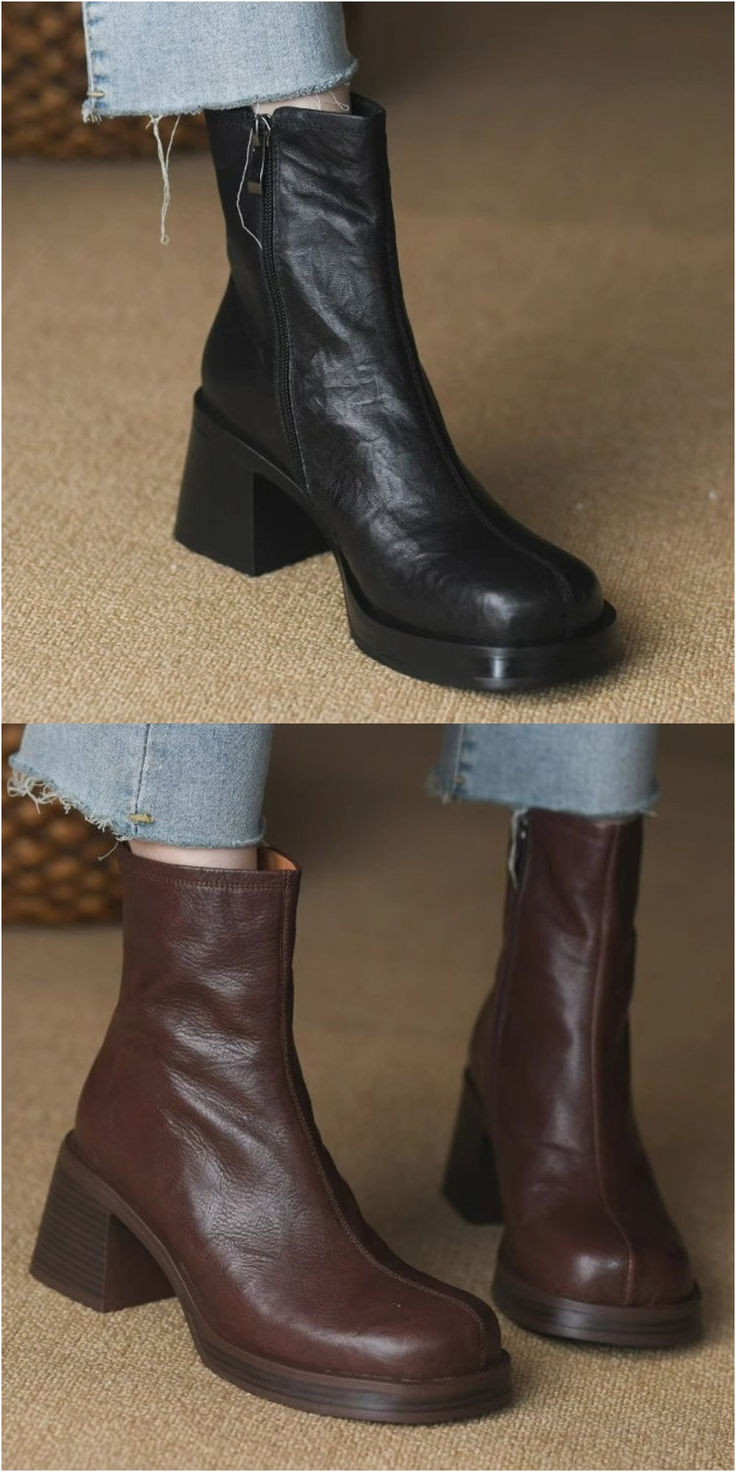 Retro Black Platform Boots For Winter, Retro Leather Platform Boots For Fall, Heel Boots Black, Chunky Heel Boots, Chunky Heel Shoes, Egg Diet, Chunky Heels Boots, Black Heel Boots, Heel Boots