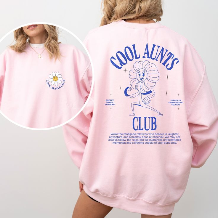 Cool Aunts Club Sweatshirt, Mothers Day gift for Aunt, Cool Aunt Sweatshirt, Aunt Birthday Gift, Gift for Bestie, Best friend pregnancy announcement, Sister gift Auntie Sweatshirt Searching for the perfect gift for the auntie who has it all? Our Cool Aunt Mama sweatshirt is a funny, thoughtful and stylish surprise that's sure to earn you the "Best Gift-Giver Ever" award.  The sweatshirt is available in four soothing colors - white, light pink, light blue and sand and soft grays. Made with a comf Pink Long Sleeve T-shirt For Gender Reveal, Mother's Day Graphic Print Crew Neck Sweatshirt, Pink Long Sleeve Sweatshirt For Birthday, Pink Long Sleeve Sweatshirt For Birthdays, Pink Long Sleeve Birthday Sweatshirt, Birthday Sweatshirt With Graphic Print In Relaxed Fit, Graphic Print Sweatshirt For Birthday And Mother's Day, Mother's Day Birthday Graphic Print Sweatshirt, Cute Graphic Print Sweatshirt For Gift