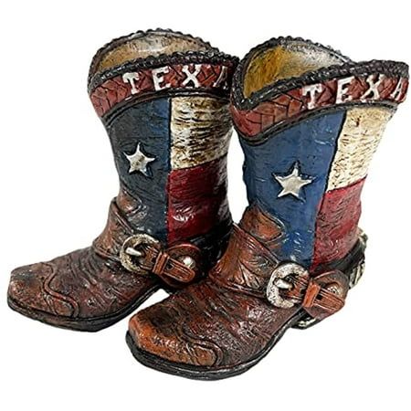 two cowboy boots with the word texas painted on them