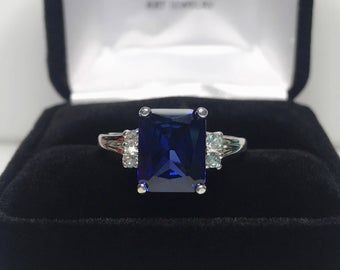 Art Deco Sapphire Ring Sterling Silver Ring Vintage Genuine | Etsy Elegant Sapphire Ring For Anniversary, Square Cut, Elegant Square-cut Sapphire Ring For Anniversary, Elegant Square Cut Sapphire Ring For Anniversary, Elegant Square Cut Sapphire Anniversary Ring, Wedding Jewelry With Lab-created Sapphire And Accent Stones, Square Cut Jewelry With Accent Stones For Wedding, Princess Cut Lab-created Sapphire Jewelry With Center Stone, Classic Square Cut Sapphire Promise Ring, Formal Radiant Cut Lab-created Sapphire Rings