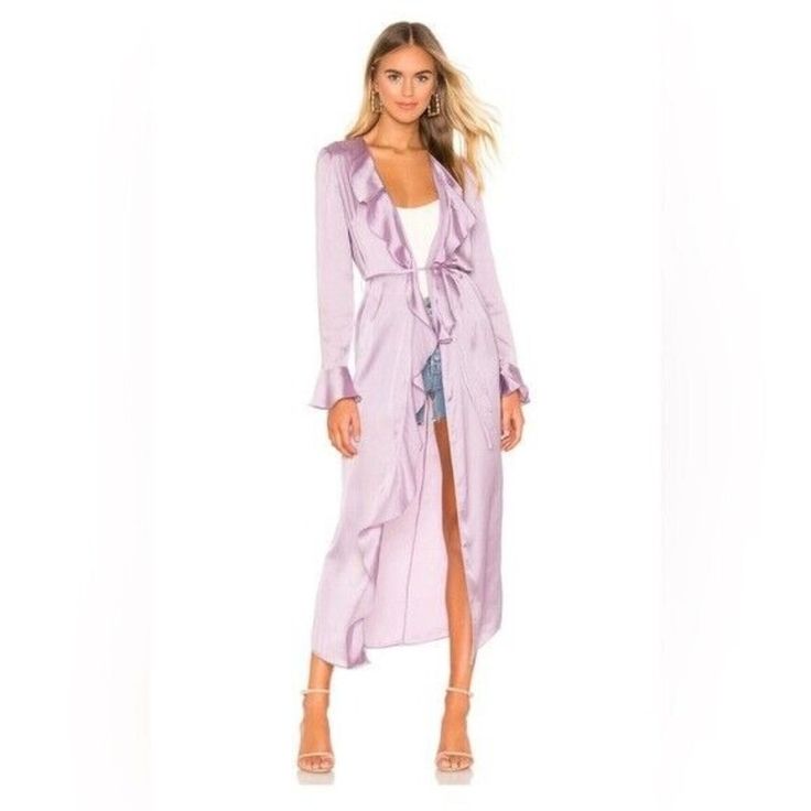 Nwt Tularosa Womens L Purple Satin Duster Long Wrap Cardigan Lavender (Purple) // Revolve 100% Polyester. Long Sleeves. New With Tags. ----- Rom Satin Duster, Lavender Purple Color, Purple Satin, Wrap Cardigan, Lavender Purple, Purple Color, Lavender, Womens Tops, Lingerie