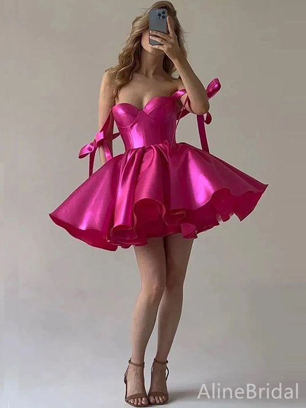 Sexy Sweatheart Off-Shoulder A-line Short Homecoming Dress, HD3207 1. Material:satin,pognee.2. Color: it can be in custom color, please contact us and tell us dress number, then we will send you more colors to choose.3, Size: can do both standard size and custom size. If you need do custom sized dresses, please send us following measurements or leave a note when place an order.bust______ cm/inchwaist______cm/inchhip:_______cm/inchdress length:_______cm/inchshoulder to shoulder :_______cm/inch (m Homecoming Dresses Corset, Homecoming Dress Short, Pink Long Dress, Vestidos Color Rosa, Satin Cocktail Dress, Pink Wedding Dresses, Sweetheart Prom Dress, Short Party Dress, Short Homecoming Dress