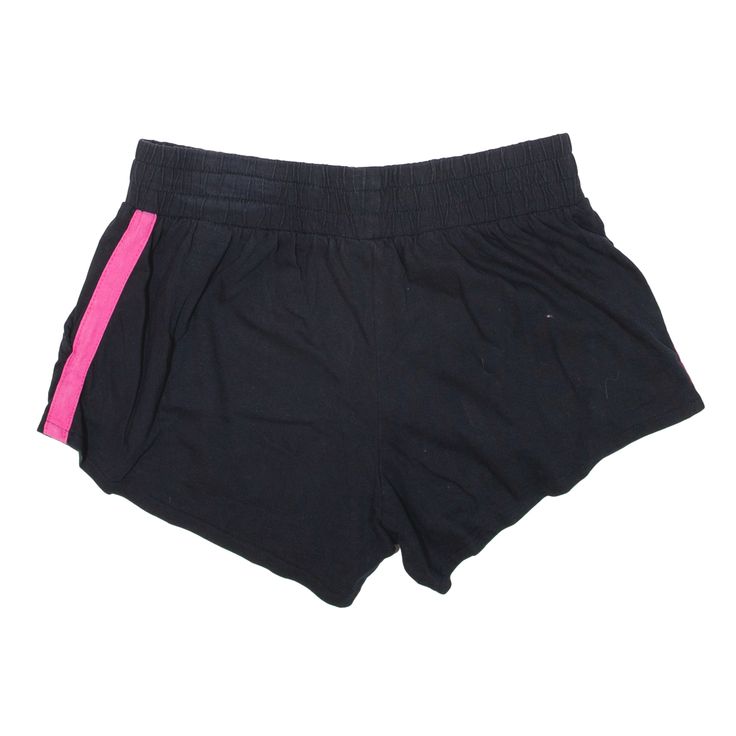 Item is in good used condition. Item has elasticated waist. >Size: M >Waist Size: 25" >Inside Leg: 2" >Rise: 9" >Hem: 10" Sportswear Athletic Shorts With Elastic Side Panels, Stretch Athletic Shorts With Elastic Side Panels, Stretch Athletic Shorts With Elastic Side Panels For Gym, Black Casual Shorts With Logo Waistband, Workout Shorts With Elastic Side Panels, Athleisure Shorts With Logo Waistband, Black Bottoms With Logo Waistband, Short Length, Black Bottoms With Logo Waistband In Short Length, Casual Black Bottoms With Logo Waistband