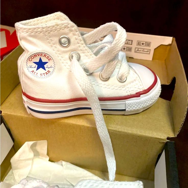 Brand New And Comes With The Box White Lace-up Sneakers With Soft Sole, Converse High-top Non-slip Sneakers, Non-slip White High-top Sneakers, White Non-slip High-top Sneakers, Casual High-top Sneakers For Playtime, White High-top Sneakers For Playtime, Non-slip Lace-up Converse Sneakers, White Closed Toe Sneakers With Soft Sole, Non-slip White High-top Canvas Shoes