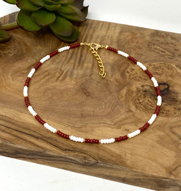 White Beaded Chain Anklets As Gift, White Beaded Chain Anklets For Gift, Adjustable Red Anklets With Round Beads, Letter Beads Anklets As Gift, Letter Beads Round Anklets As Gift, Letter Beads Anklets Gift, Red Bohemian Anklets As A Gift, Bohemian Red Beaded Anklets, Red Anklet