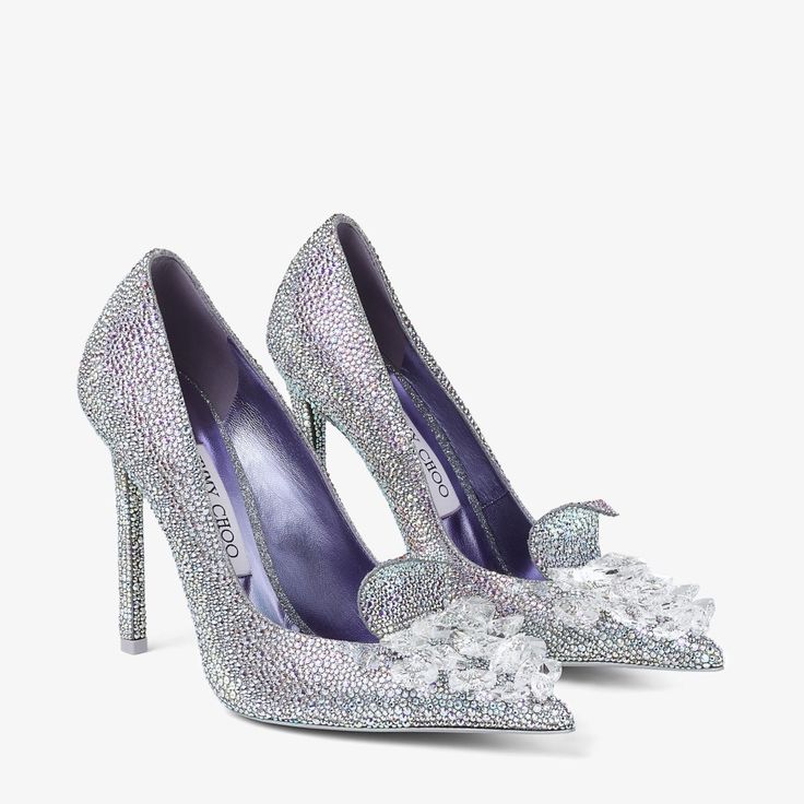 Crystal Slipper 110 | Iridescent Crystal Pointed-Toe Pumps with Hearts | New Collection| JIMMY CHOO Jimmy Choo Wedding Shoes, Designer Wedding Shoes, Bridal Shoe, Jeweled Shoes, Crystal Heels, Jimmy Choo Heels, Iridescent Crystal, Bridal Heels, Crystal Shoes