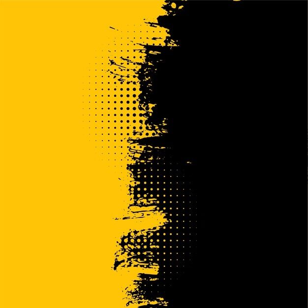 an abstract yellow and black background with halftone paint splattered on the edges