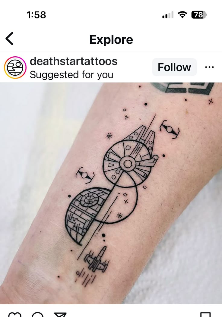 Minimalist Star Wars Tattoo, R2d2 Tattoo, Minimalist Star Wars, Star Wars Tattoo Sleeve, Lightsaber Tattoo, Fandom Tattoos, Nerdy Tattoos, Nerd Tattoo, Wicked Tattoos