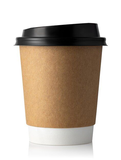 a coffee cup with a black lid on a white background