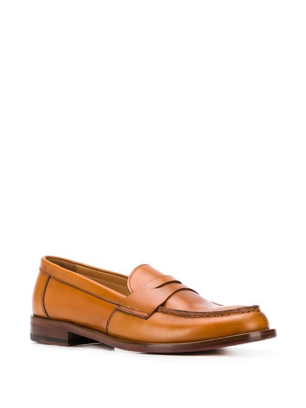 Shop brown Scarosso Harper slip-on loafers with Express Delivery - Farfetch Loafers Brown, Moccasins Shoes, Low Heels, Moccasins, Cognac, Calf Leather, Brown Leather, Almond, Loafers