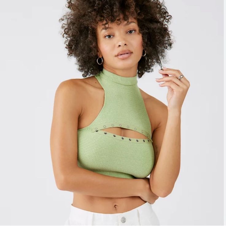 New With Tag. Waffle Pastel Green Top With Stretch. Model Wears Size Small Urban Outfitters Green Crop Top For Spring, Animal Print Crop Tops, Embellished Crop Top, Scoop Neck Crop Top, Black Tube Top, Crop Bra, Puff Sleeve Crop Top, Ruffle Crop Top, Crop Top Bra