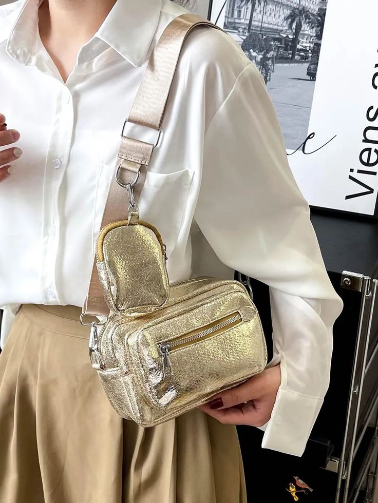 BirdinBag - Stylish Compact Square Bag with Metallic Coin Purse Word Wrap, Bag Bag, Square Bag, Mini Fashion, Gold Details, Bag Straps, Pu Leather, Coin Purse, Coin