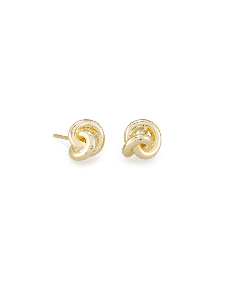 Beautiful and meaningful, knots have been used in jewelry design to represent love and unity since antiquity. The Presleigh Love Knot Stud Earrings in Gold feature our take on the technique in an understated set perfect your ear stack. Whether gifted to a loved one or chosen by you, these stud earrings are an everyday reminder of the strength of love in its many forms. We know you'll enjoy the subtle romance the Presleigh Stud Earrings bring to the everyday. Metal 14k Yellow Gold Over Brass Size Preppy Jewelry, Heavy Earrings, Knot Stud Earrings, Knot Studs, Jewelry Knots, Kendra Scott Earrings, Ear Stack, Knot Earrings, Jewelry Lookbook