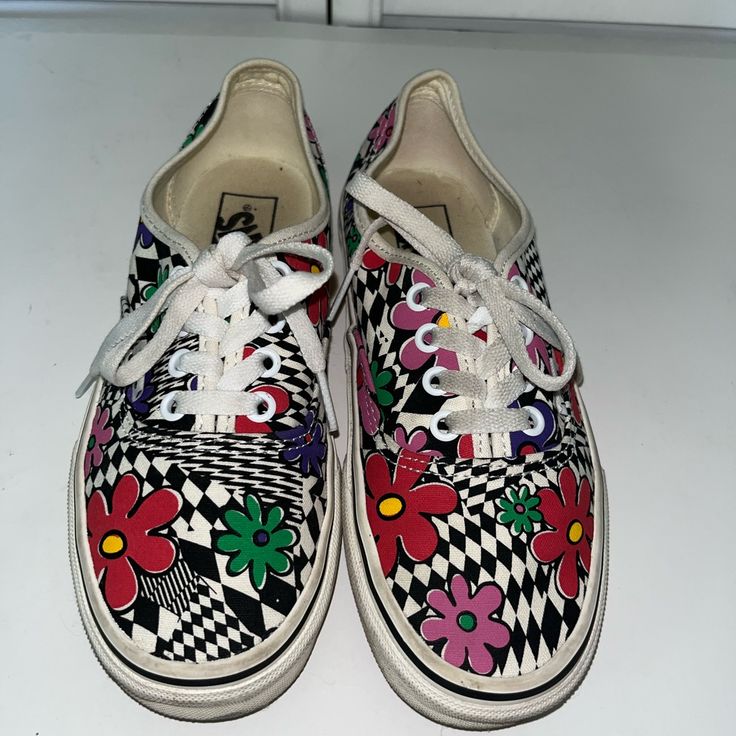 Vans Floral Checkered Shoes Size Mens 5 Or Womens 6.5 Hardly Any Wear Has Some Darling On Rubber Sole Just Need A Wash To Look Brand New Used But Practically Like New Trippy Floral Vans, Multicolor Skate Shoes With Rubber Sole For Spring, Multicolor Rubber Sole Skate Shoes For Spring, Multicolor Round Toe Skate Shoes For Spring, Multicolor Casual Skate Shoes For Spring, Casual Multicolor Skate Shoes For Spring, Retro Multicolor Low-top Skate Shoes, Multicolor Low-top Skate Shoes For Spring, Retro Multicolor Skate Shoes With Round Toe