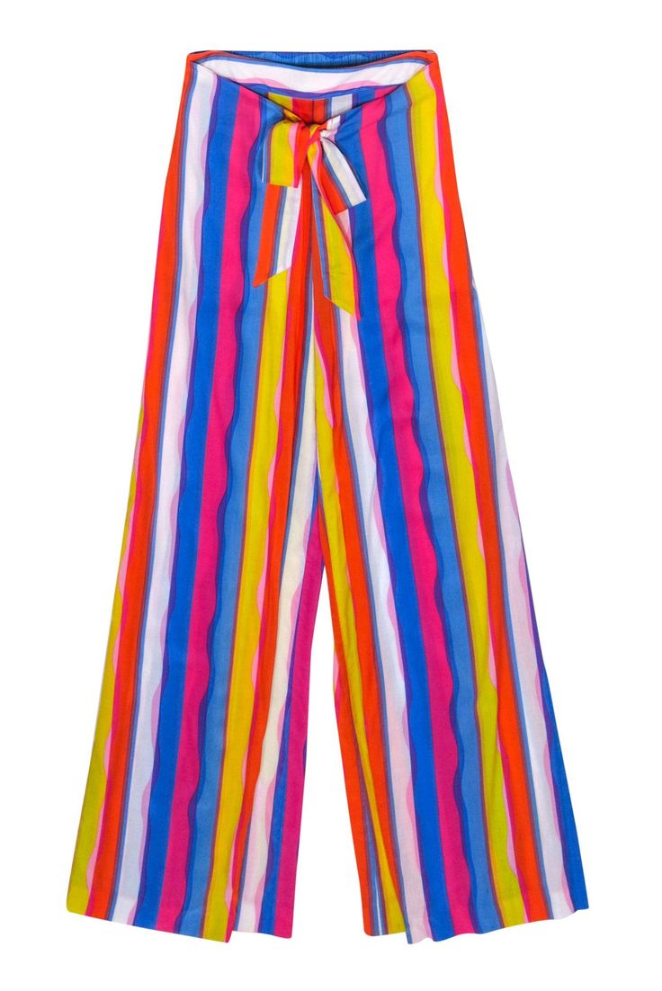 Current Boutique-Diane von Furstenberg - Blue & Multi Color Stripe Pants w/ Tie Front Detail Sz S Quirky Maximalist, Maximalist Fashion, Stripe Pants, Let The Fun Begin, Striped Pants, Color Stripes, Von Furstenberg, Diane Von, Waist Tie