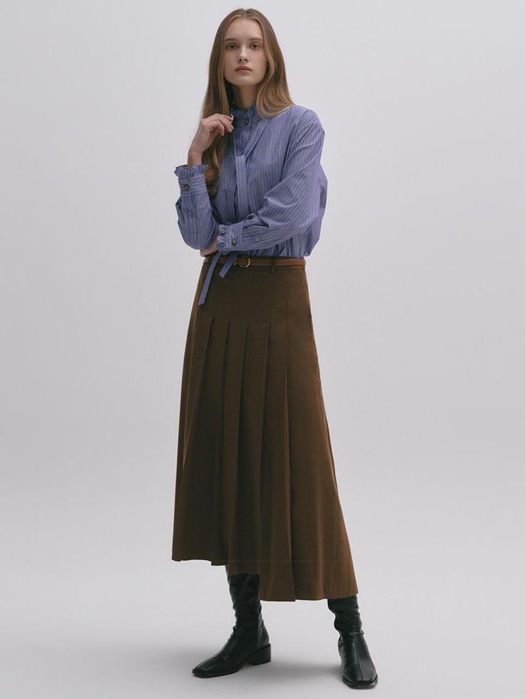 Composition : Mixed Wool Twill Spandex (BR,DN)/ BR,DN: Wool 18% polyester 56% rayon 24% polyurethane 2%Color : BROWNCountry of Origin : Republic of Korea Blue Office Skirt For Fall, Brown Long Pleated Skirt For Work, Elegant Brown Pleated Skirt For Work, Fall Business Casual Pleated Skirt, Brown Pleated Midi Skirt For Work, Brown Pleated Skirt For Work, Brown Pleated Skirt For Winter Workwear, Brown Skirt Outfit, Pleats Skirt