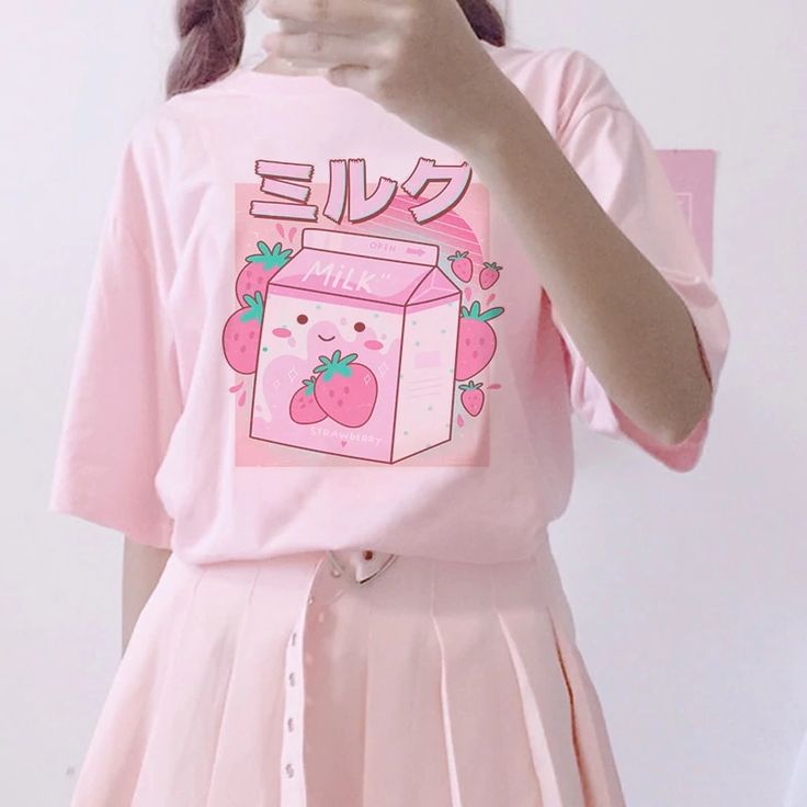 90s Japanese Strawberry Milk T-shirt – Pastel Kitten Pink Kawaii T-shirt For Summer, Kawaii Pink Summer T-shirt, Kawaii Long Sleeve T-shirt For Summer, Kawaii Long Sleeve Summer T-shirt, Spring Kawaii Letter Print Tops, Kawaii Letter Print Tops For Summer, Kawaii Summer Tops With Letter Print, Kawaii Letter Print Summer Tops, Harajuku Long Sleeve T-shirt For Summer