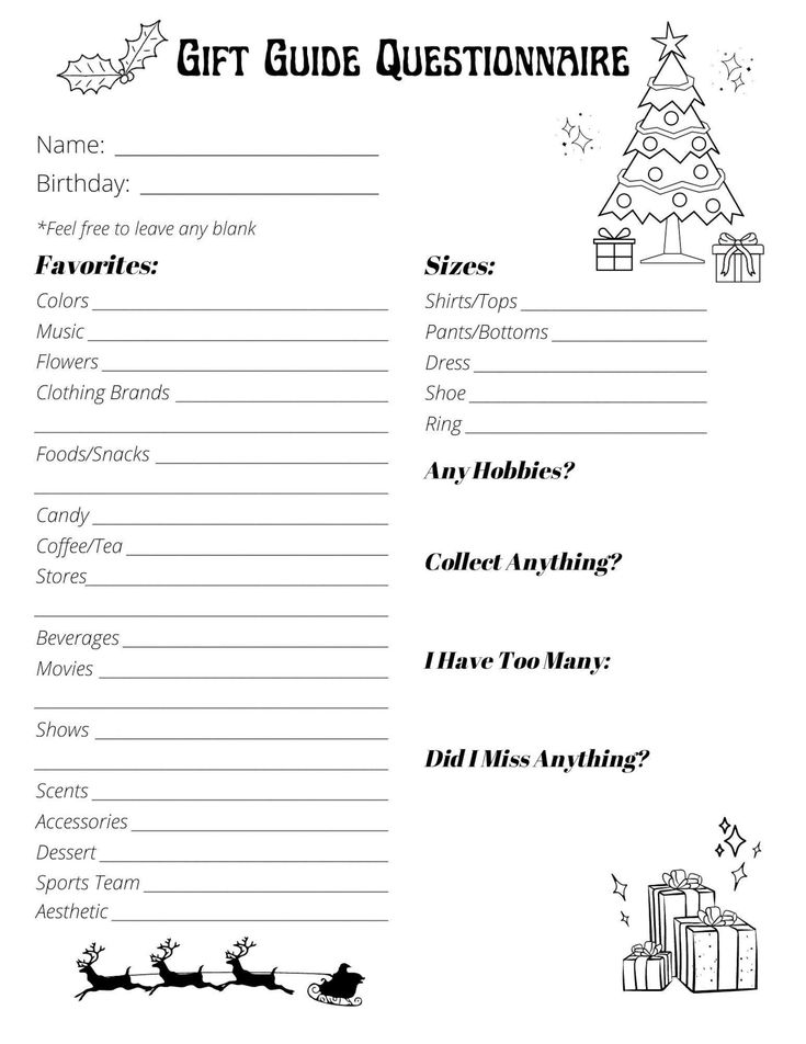 a printable christmas gift guide for kids with presents and gifts on the bottom right hand corner