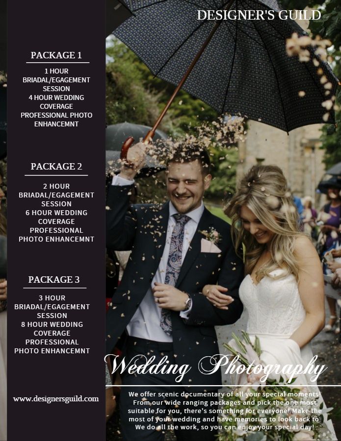 the wedding photography brochure has been designed to look like it is raining with confetti