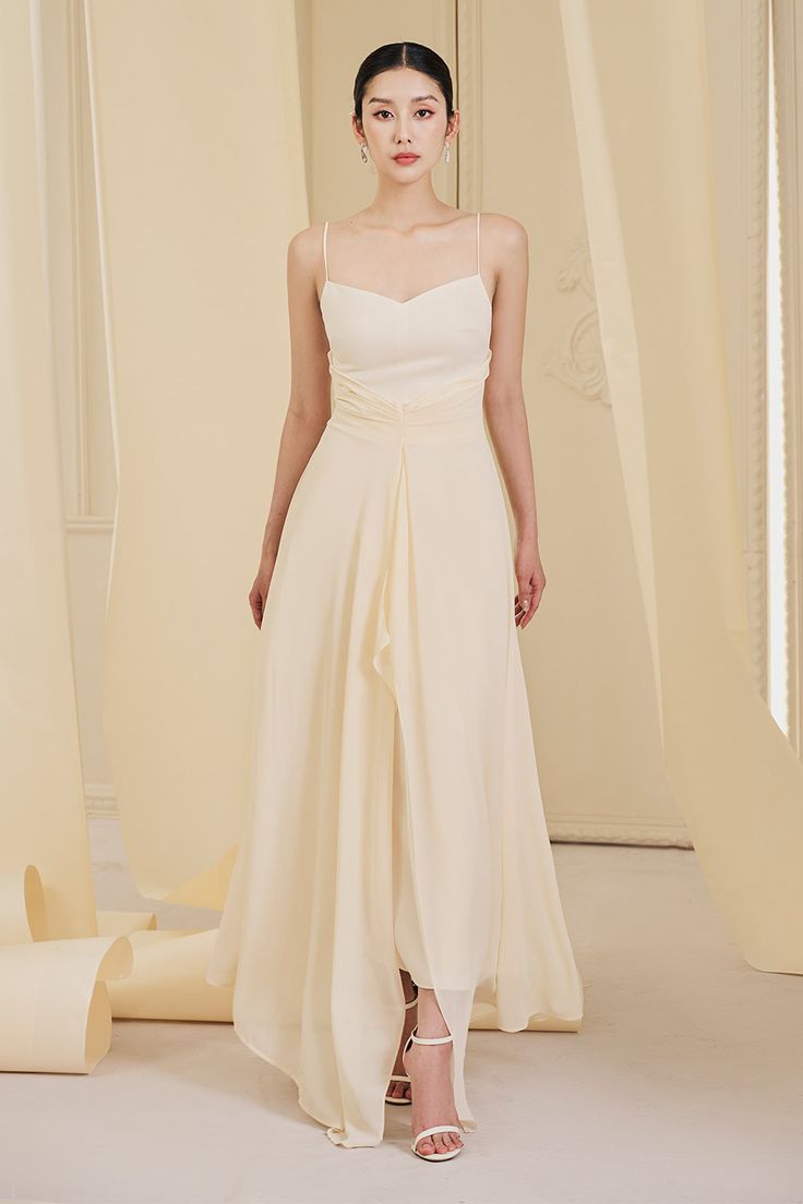 Elegant Flowy Chiffon Bridesmaid Dress, Elegant Chiffon Evening Dress For Wedding, Elegant Flowy Chiffon Dress For Party, Elegant Asymmetrical Maxi Dress With Ruched Bodice, Chiffon Floor-length Evening Dress For Wedding Guest, Floor-length Chiffon Evening Dress For Wedding Guest, Chiffon Evening Dress With Pleated Bodice For Wedding, Elegant Summer Chiffon Bridesmaid Dress, Elegant Floor-length Chiffon Dress For Wedding Guest