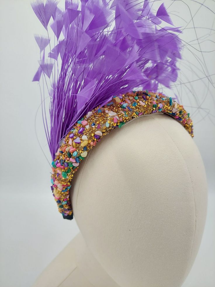 Stunning beaded headband with feather crown. Perfect fascinator for the Kentucky Derby or a wedding. Adjustable Headpiece For Mardi Gras Party, Gatsby Style Party Headband, Bohemian Headpiece For Mardi Gras Party, Whimsical Tall Crown Headpiece For Party, Gatsby Style Feather Fascinator For Party, Gatsby Style Party Fascinator With Feathers, Whimsical Structured Crown Headpiece For Party, Adjustable Teardrop Crown Headpiece For Party, Ostrich Feather Headpiece For Kentucky Derby Party