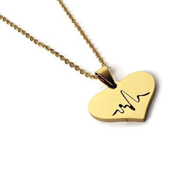 Heartbeat Necklace, Heartbeat Jewelry, Lifeline Necklace, Personalized Gift For Wife Engraved Rose Gold Heart Pendant Charm Necklace, Heart Tracing, Heartbeat Necklace Gold, Heartbeat Jewelry, Gold-tone Heart Pendant Jewelry With Adjustable Chain, Gold Heart-shaped Charm Necklaces For Memorials, Gold Kada, Heart Rhythm, Heart-shaped Locket Necklace For Valentine's Day With Adjustable Chain