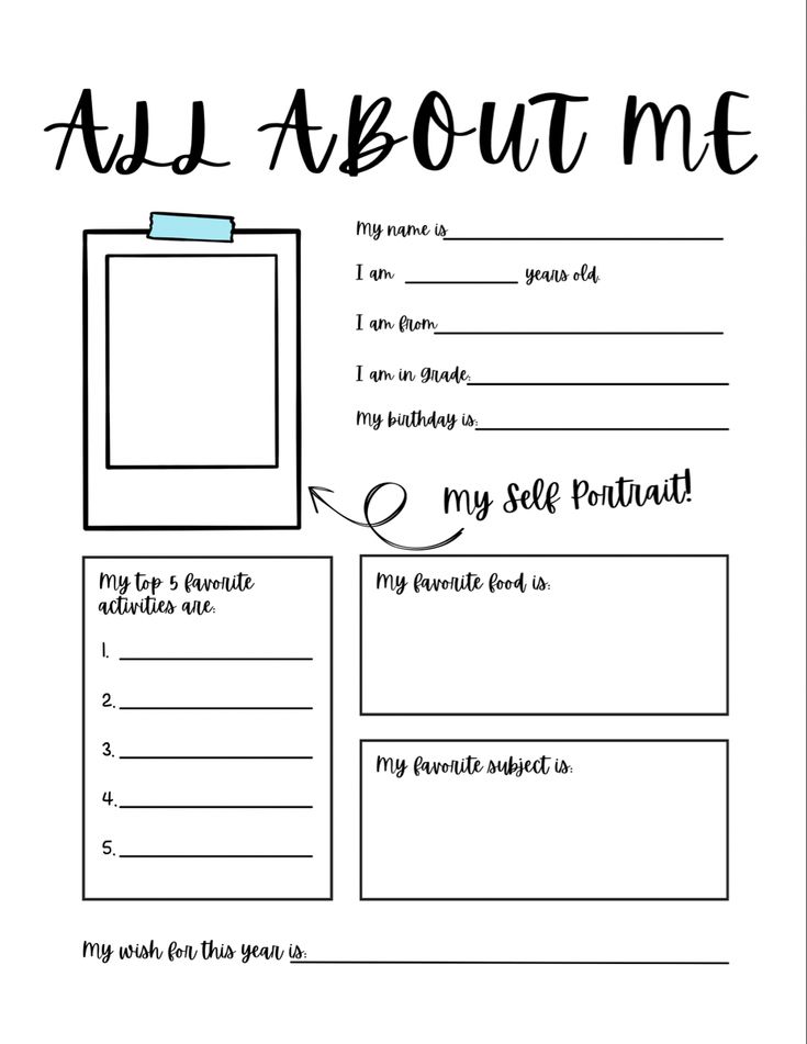 an image of a printable book page with the title as i about me