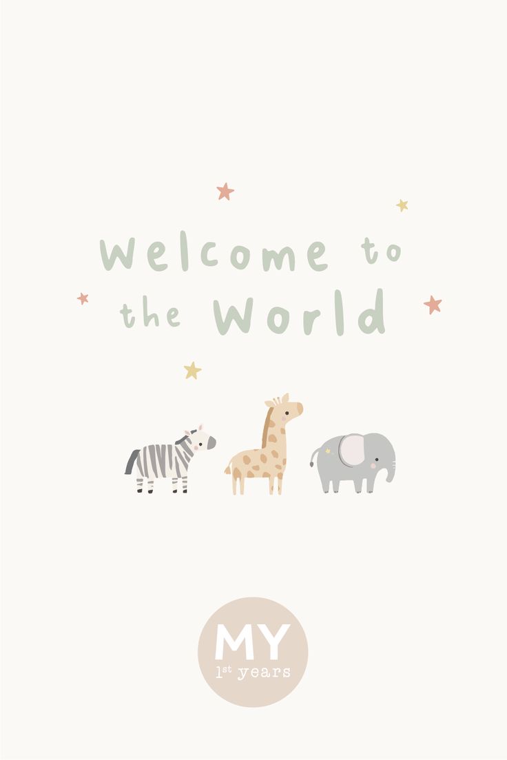 the welcome card features an elephant, giraffe and zebra