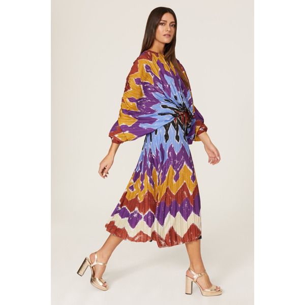 Multicolor printed polyester (100% Polyester). Blouson. Crew neck. Long sleeves. Pull on. 56" from shoulder to hemline. Imported. Stella Jean, Blouson Dress, Rent The Runway, Closet Designs, Cold Shoulder Dress, Tie Dye, Long Sleeve Dress, Long Sleeves, Dye