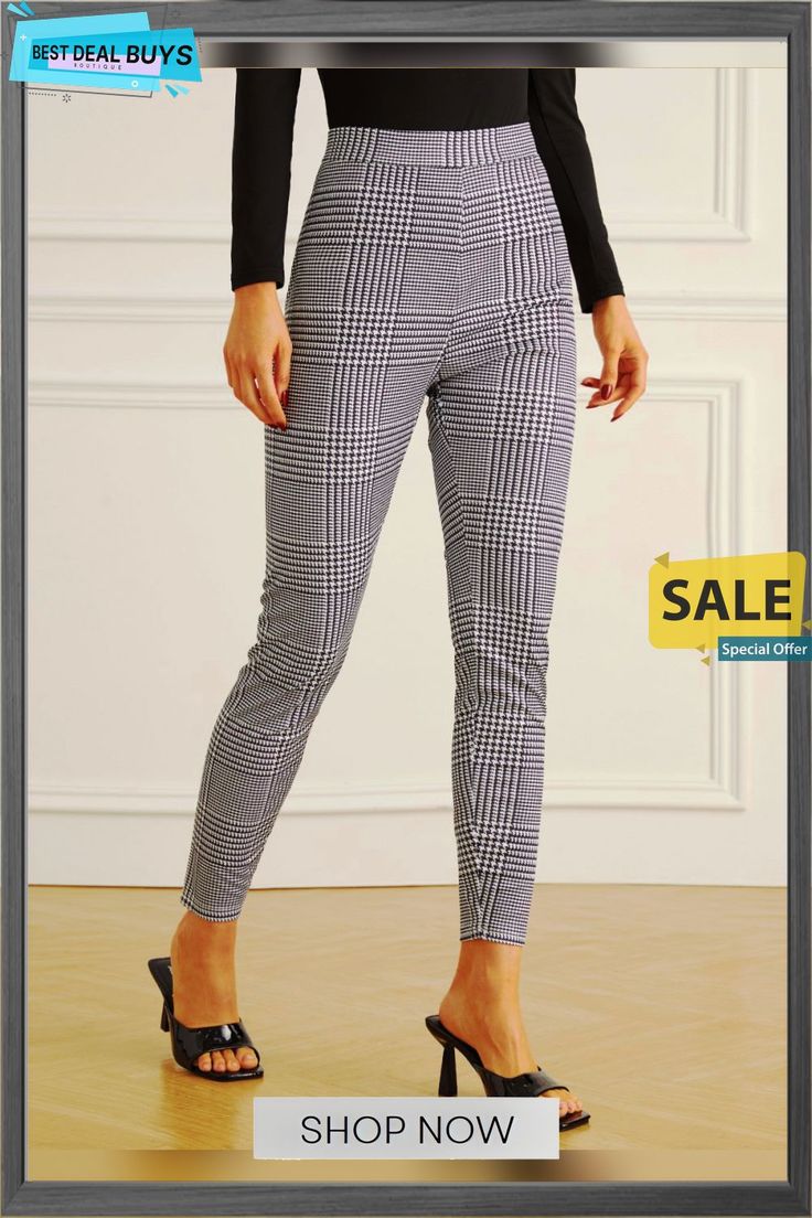 High Elasticity Tight Plaid Urban Fashion Slim Fit Pants Trendy Tight High-waisted Pants, Trendy Slim Fit Trousers, Casual Tight Leggings, Tight Trendy Elastane Bottoms, Casual High-waisted Tight Pants, Tight Elastane Ankle-length Pants, High Stretch Leggings For Work, Tight Ankle-length Elastane Pants, Trendy Fitted Ankle-length Pants