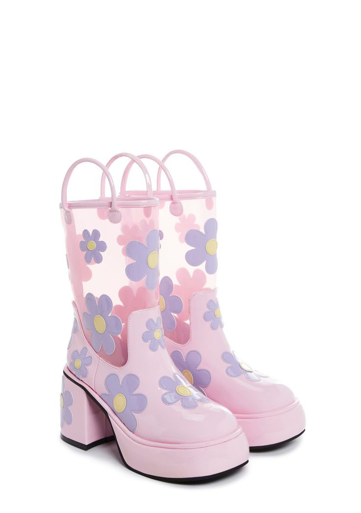 Sugar Thrillz Western Floral Vinyl Rain Booties - Pink Tall Pink Boots, Platform Rain Boots, Trendy Items 2024, Trendy Summer Platform Party Boots, Trendy Summer Party Platform Boots, Trendy Summer Platform Boots For Party, Trendy Spring Platform Boots With Round Toe, Trendy Spring Platform Boots, Trendy Platform Boots With Round Toe For Spring