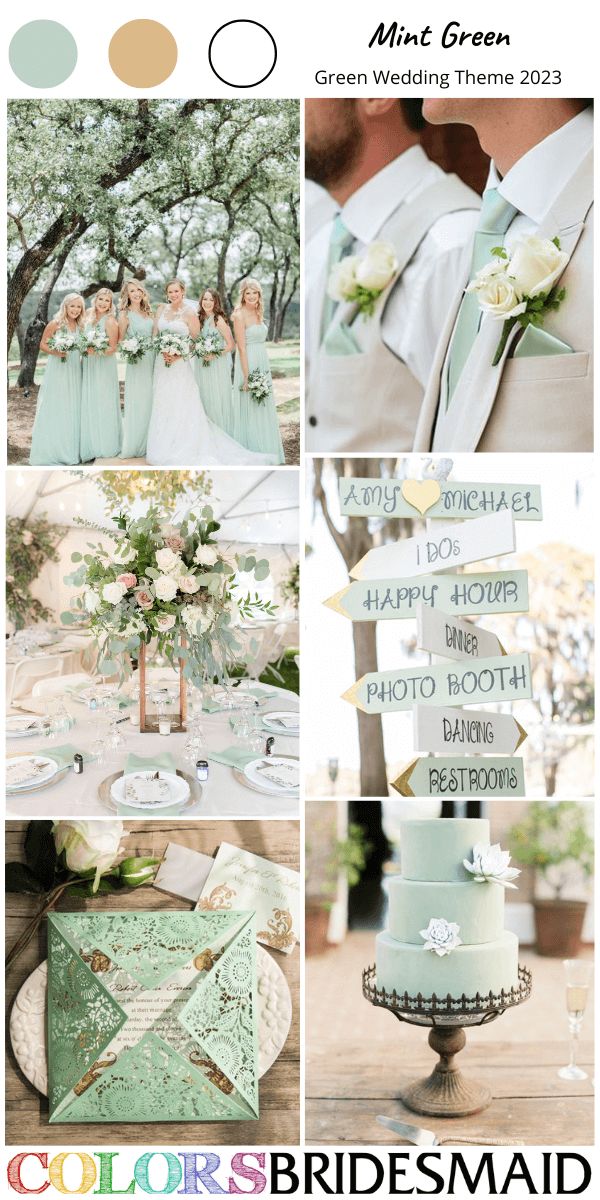 the wedding color scheme is mint green