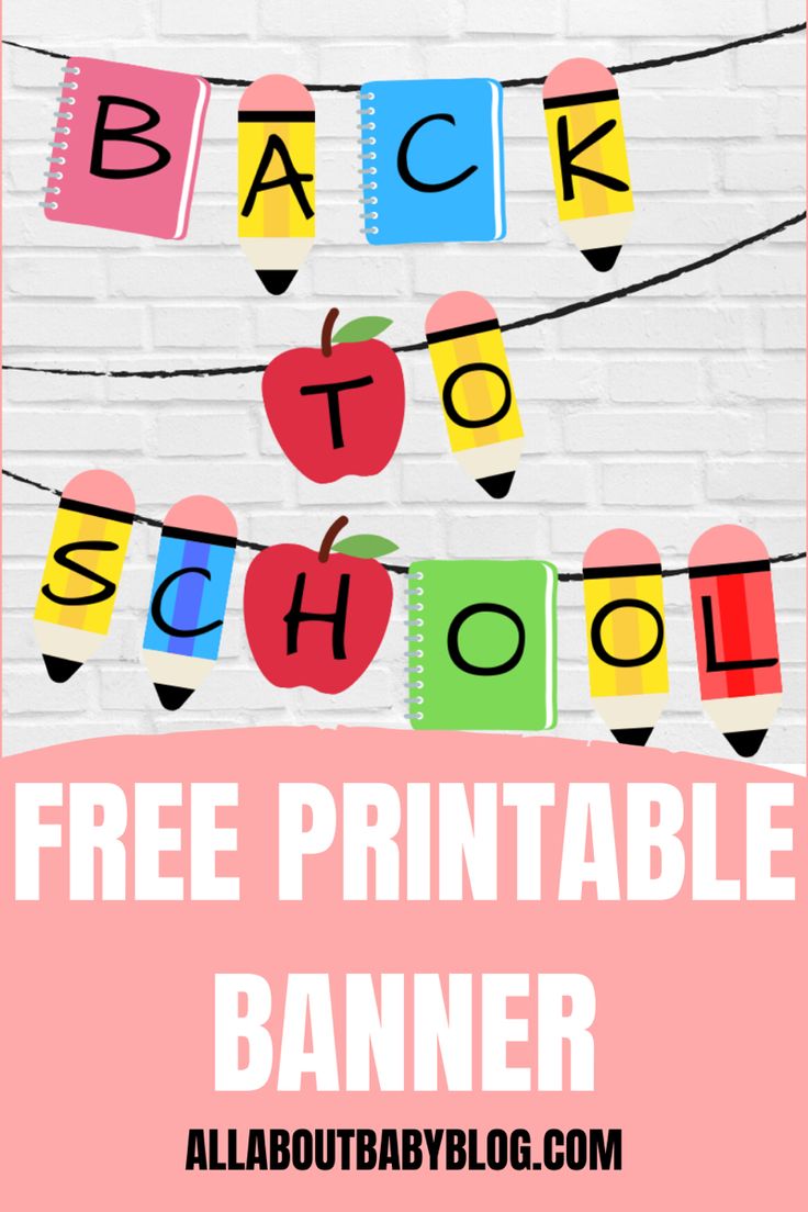 back to school printable banner with pencils and apple