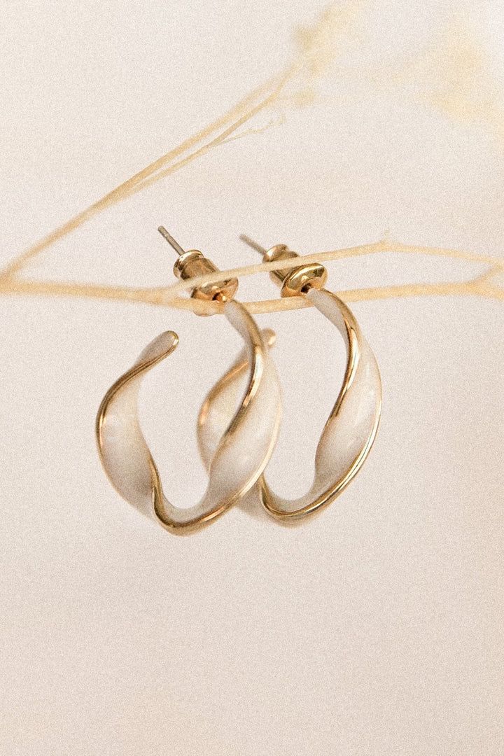 Clementine Earrings - White - Petal & Pup USA White Metal Jewelry For Spring, White Minimalist Metal Hoop Earrings, Chic White Hoop Earrings, Minimalist White Jewelry For Spring, Elegant Adjustable White Hoop Earrings, White Metal Hoop Earrings, White Single Earring For Spring, Everyday White Metal Hoop Earrings, Chic Small White Hoop Earrings