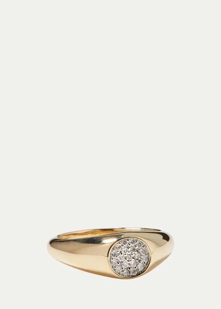 Sydney Evan 14k Round Diamond Signet Pinky Ring - Bergdorf Goodman Oval 14k Gold Signet Ring With Pave Setting, Luxury Pave Setting Round Signet Ring, Luxury Round Pave Setting Signet Ring, Classic 14k Gold Signet Ring With Round Stone, Classic 14k Gold Signet Ring With Pave Setting, Luxury Round Signet Ring With Pave Setting, Yellow Gold Signet Ring With Pave Setting, Luxury Signet Ring With Pave Setting, Round Signet Ring With Pave Setting For Anniversaries