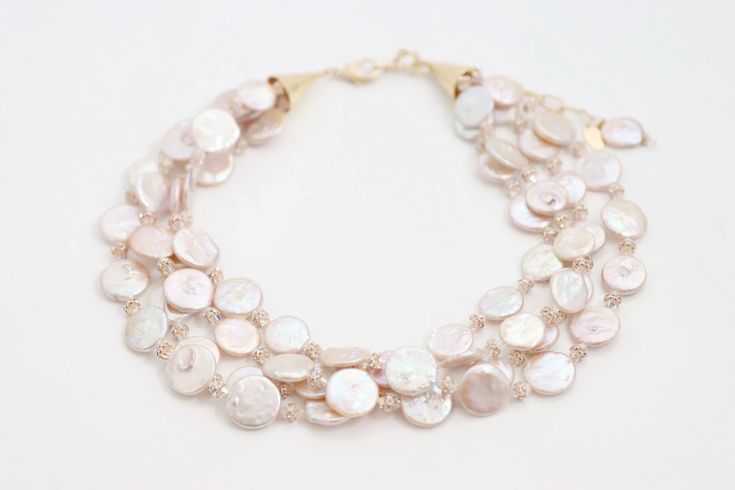 Creamy - Nastava Jewelry Luxury Multi-strand Pearl Necklace For Wedding, Elegant Cream Mother Of Pearl Necklace, Elegant Multi-strand Mother Of Pearl Jewelry, Elegant Multi-strand Mother Of Pearl Necklace, Elegant Multi-strand Mother Of Pearl Necklaces, Elegant Cream Mother Of Pearl Jewelry, Elegant Beaded Multi-strand Bridal Necklace, Wedding Mother Of Pearl Necklace, Coin Pearls