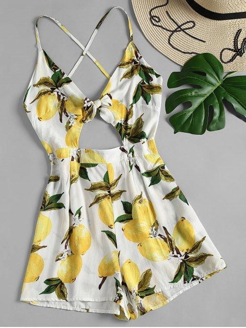 Mode Rockabilly, Romper Jumpsuit, White Romper, Lemon Print, Cute Rompers, Playsuit Romper, Cute Summer Outfits, Polyvore Outfits, Teen Fashion Outfits