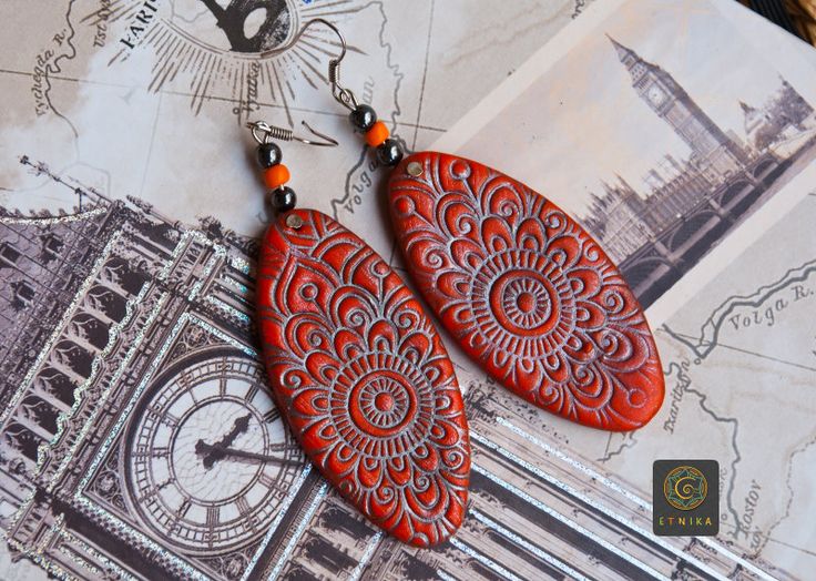 Boho Orange Floral Earrings Polymer Clay Bohemian earrings Silver Earrings Long earrings Etnika Gift For Woman Unique Earrings by Etniika on Etsy Unique Polymer Clay Earrings For Gift, Unique Polymer Clay Earrings For Gifts, Gift Polymer Clay Earrings, Handmade Red Polymer Clay Earrings, Clay Jewelry With Matching Earrings For Gift, Elegant Clay Earrings As A Gift, Elegant Clay Earrings For Gifts, Hand Painted Bohemian Clay Jewelry, Bohemian Hand Painted Clay Jewelry