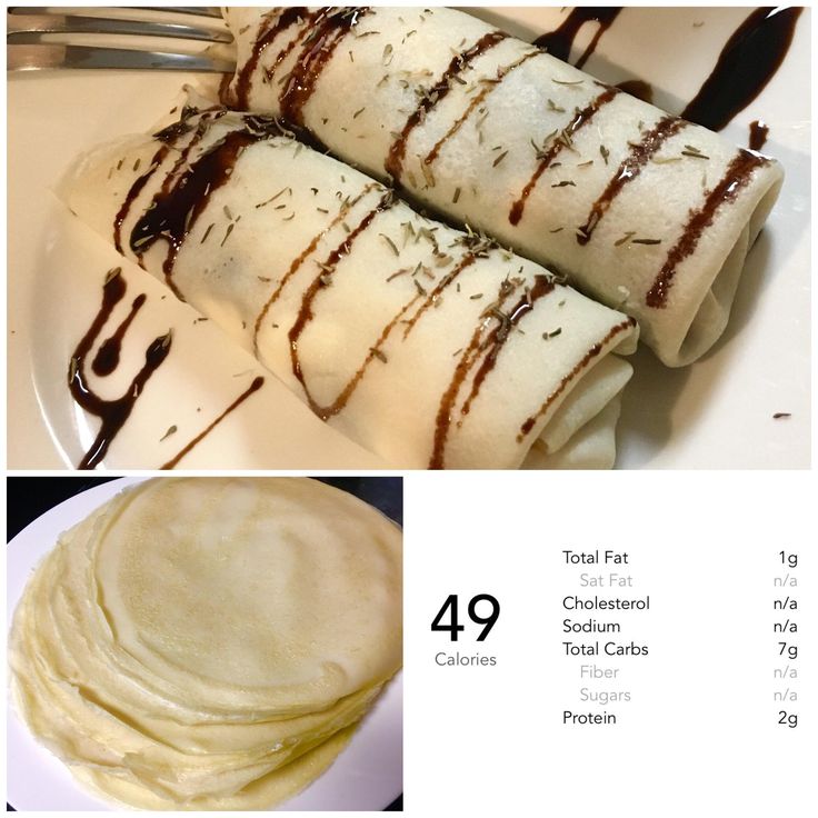 there are four different types of crepes on the plate and one has chocolate drizzled on it