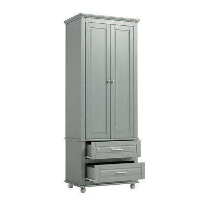 an armoire with two drawers on the bottom and one drawer in the middle, against a white background