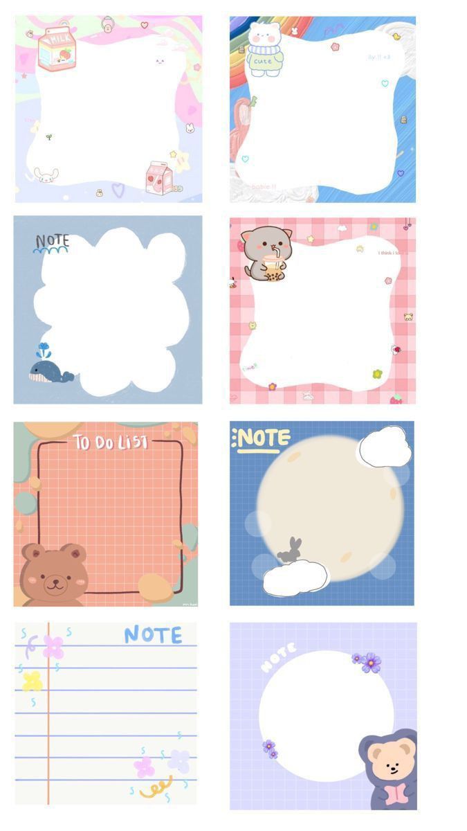 four different stationery sheets with animals on them