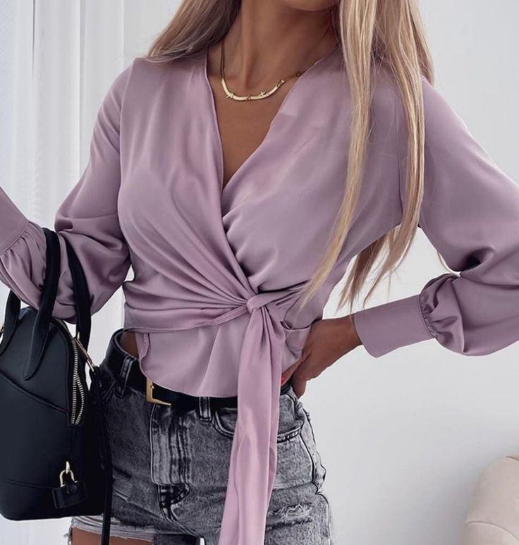 Women Tops Online, Purple Tops, Knotted Blouse, Tops And Blouses, Chic Type, Current Fashion Trends, Outfits Winter, Womens Clothing Stores, Petite Outfits