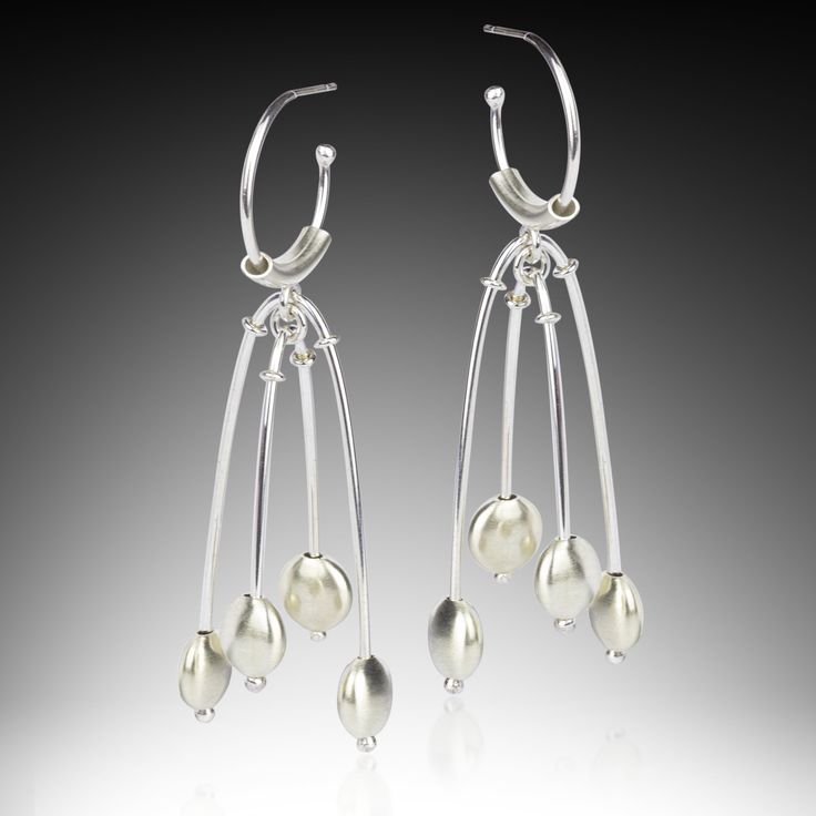 Silver & Stone Earrings - Swingy and lightweight earrings fabricated using solid sterling silver.<br><br>Sterling silver ear wires. Silver Fusion Pearl Drop Earrings, Elegant Drop Polished Bead Jewelry, Elegant Drop Shaped Polished Beads Jewelry, Elegant Drop-shaped Polished Bead Jewelry, Elegant Drop Shape Polished Beads Jewelry, Elegant Silver Teardrop Wrap Earrings, Contemporary Silver Earrings For Evening, Elegant Dangle Earrings With Polished Beads, Formal Long Drop Earrings With Dangling Beads