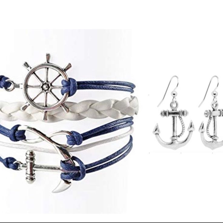 Nautical Bracelet & Earrings Set - Summer Nautical Jewelry This Gorgeous Anchor Bracelet Is The Perfect Gift For Summer With Its White And Blue Colors. Your Friend, Mom, Sister Or Daughter Will Love This Bracelet And The Meaning Behind It. 1/2 Inch Dangle Anchor Earrings Perfect Gift For Sister!! Bracelet Details: Navy, White & Blue Color Nautical Style Anchor Jewelry In Blue, Blue Nautical Anchor Jewelry, Blue Nautical Style Anchor Jewelry, White Nautical Jewelry For Gift, Silver Nautical Jewelry With Adjustable Fit, Adjustable Nautical Silver Jewelry, Adjustable Blue Nautical Jewelry, Adjustable Nautical Blue Jewelry, White Nautical Style Bracelet Gift